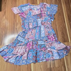 Anthropologie Robin Tiered Dress Womens Medium Patchwork Boho Ruffle Sundress